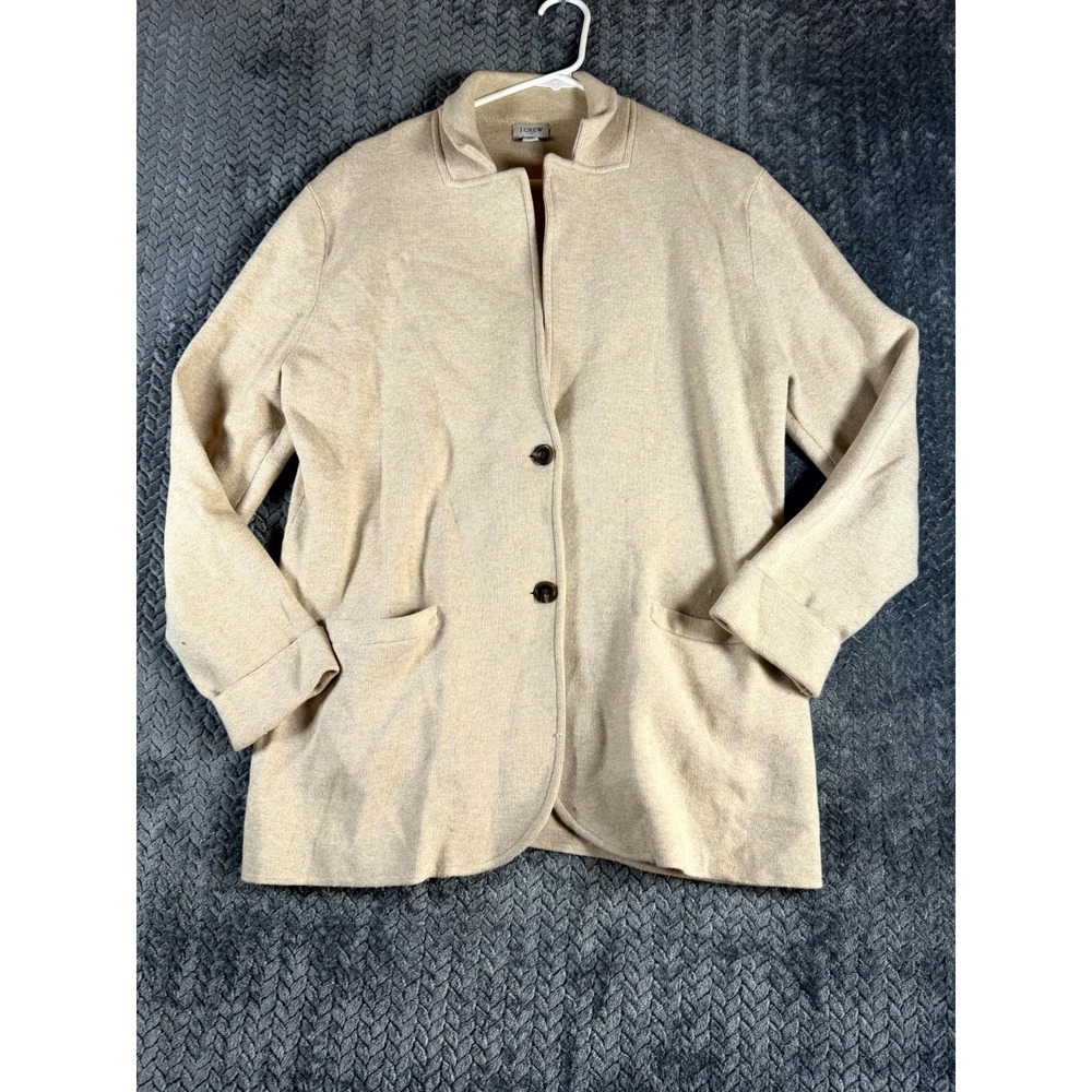 J.Crew Factory Schoolboy Blazer Jacket Women XL Heather Beige Cotton Long Sleeve